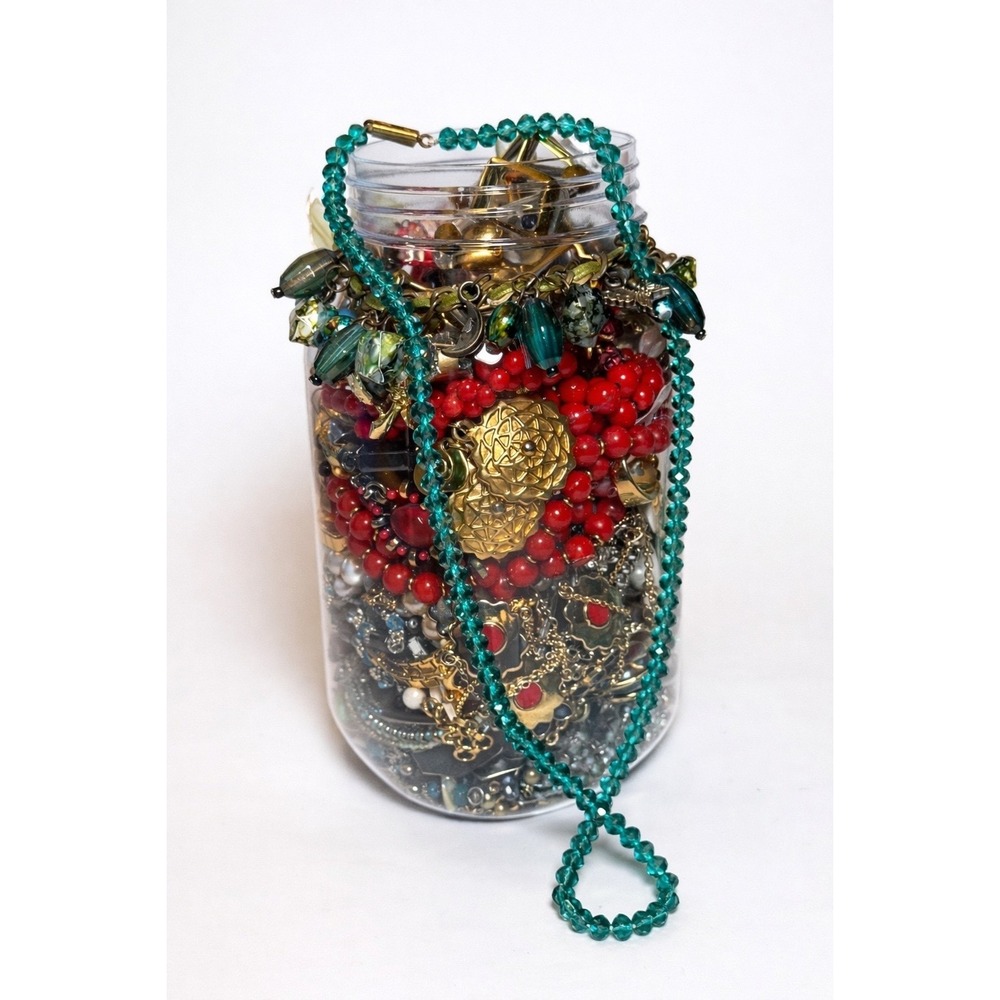 XL Mystery Jewelry Jar 32oz Vintage Contemporary Mix Nearly 3 Lbs Wearable